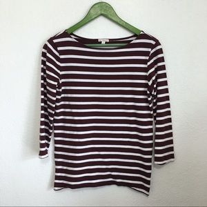 GAP striped 3/4 sleeve top w/zipper detail top